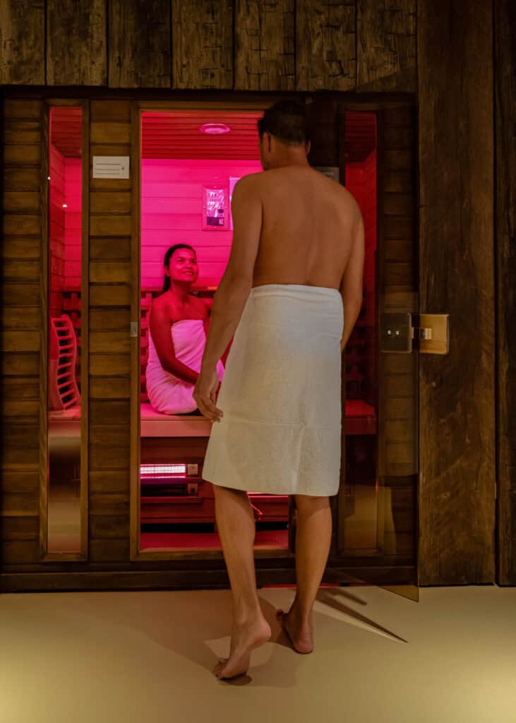 Infrared sauna two people enjoying the heat